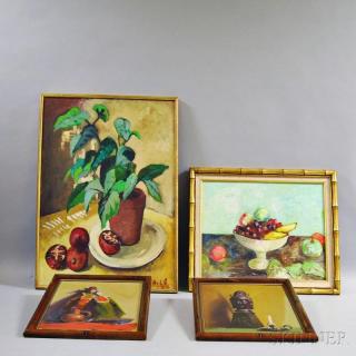 Appraisal: Four Framed Works an unsigned oil on canvas still life