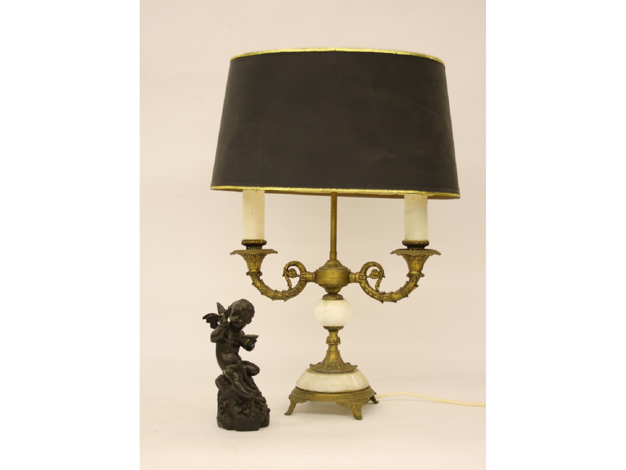 Appraisal: Regency style twin branch table lamp with brass branches high