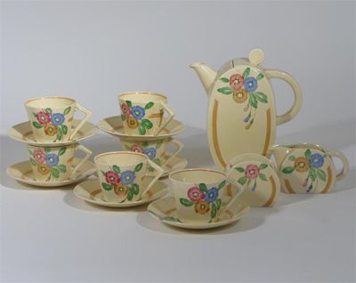 Appraisal: A Clarice Cliff Bon Jour coffee set for six painted