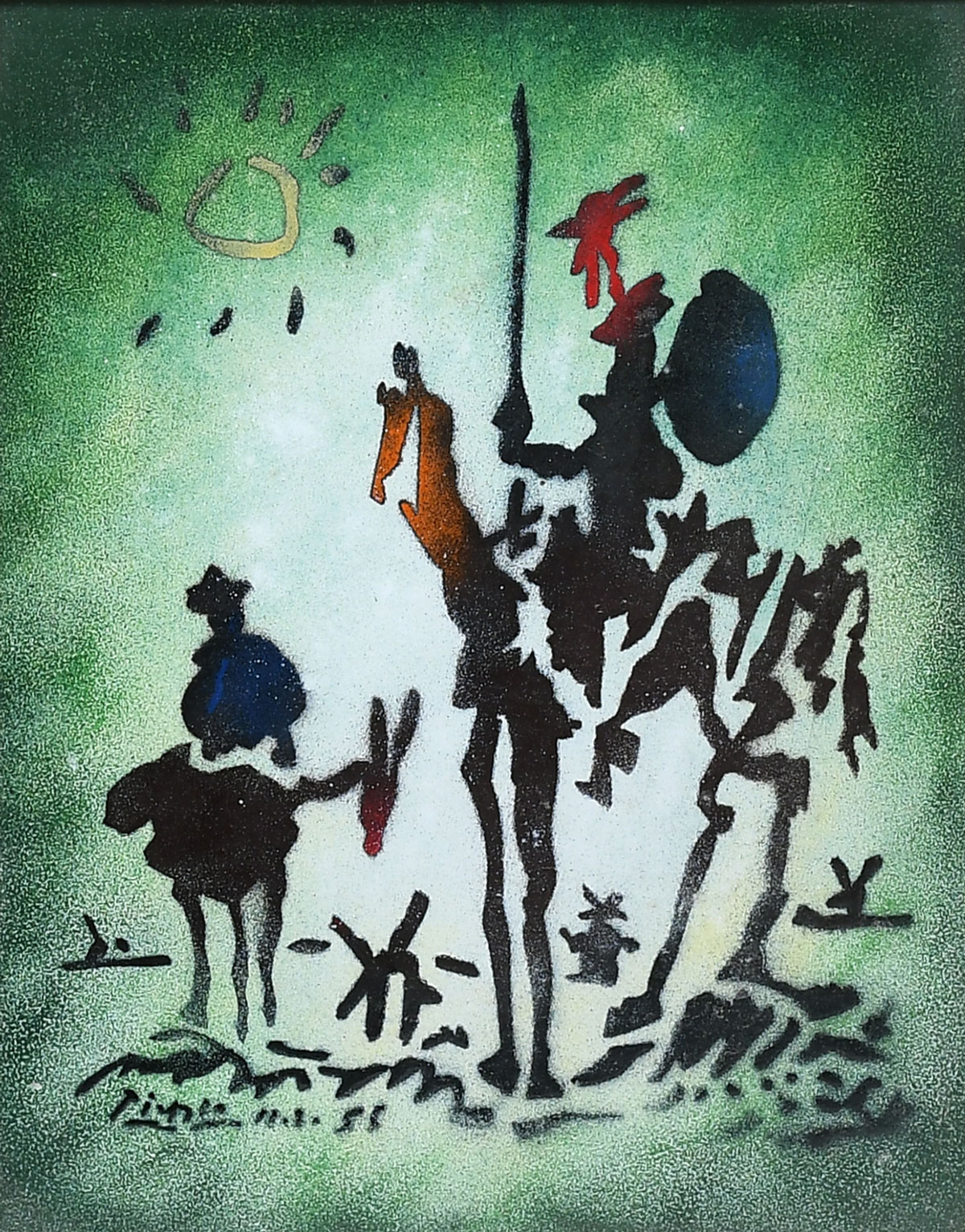 Appraisal: ENAMEL ON COPPER PAINTING OF DON QUIXOTE AFTER PICASSO ''