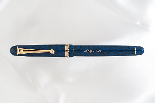 Appraisal: Mannehitsu Hakase marbled blue celluloid fountain pen Custom-made available upon