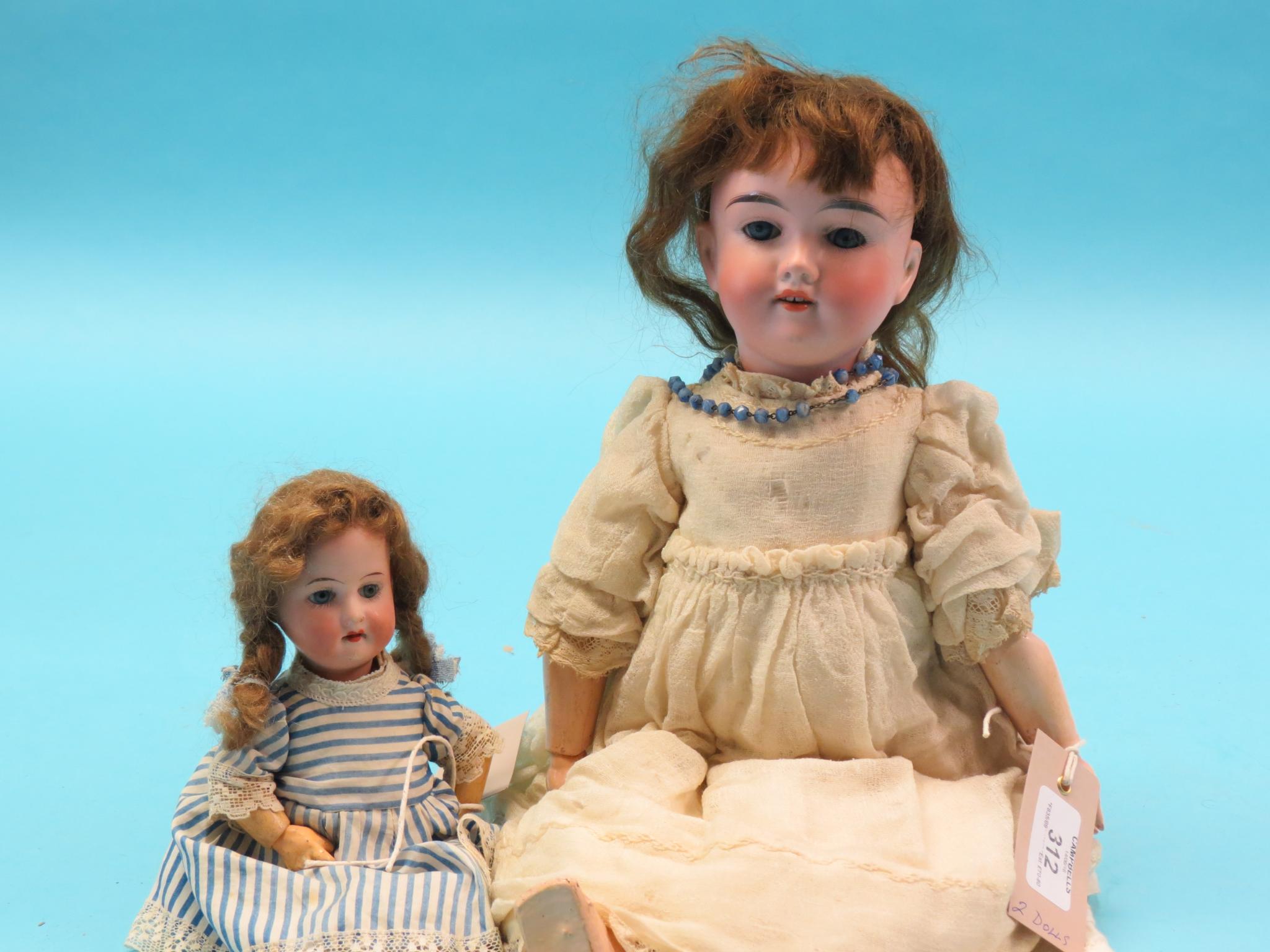 Appraisal: Two German bisque dolls Max Handwerck mould with sleeping eyes