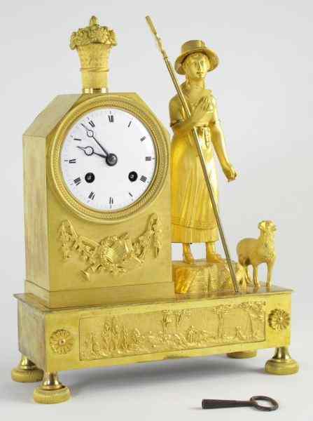 Appraisal: French Bronze Dor Mantel Clock th centurygilt metal clock featuring