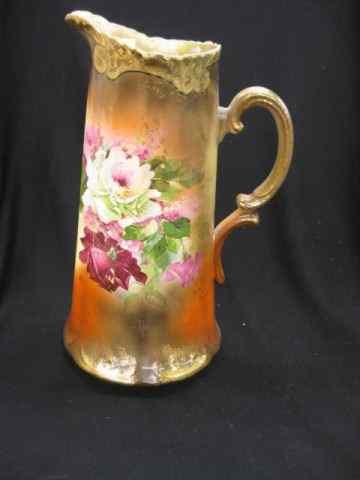 Appraisal: Porcelain Tankard floral gold trim ''