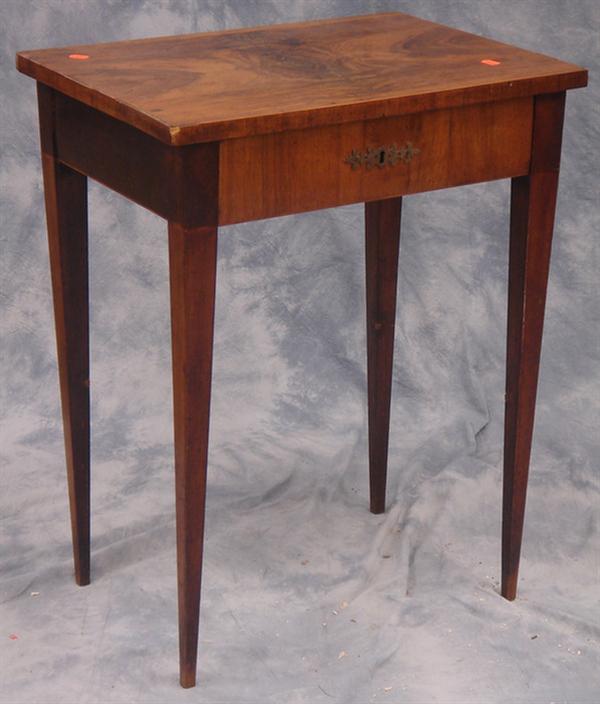 Appraisal: Circassian walnut Biedermeier drawer work table original lock and engraved