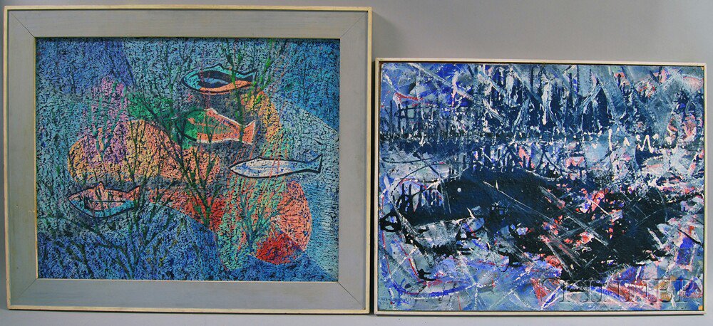 Appraisal: Two Framed Mid- th Century American Paintings Margaret Somes Untitled