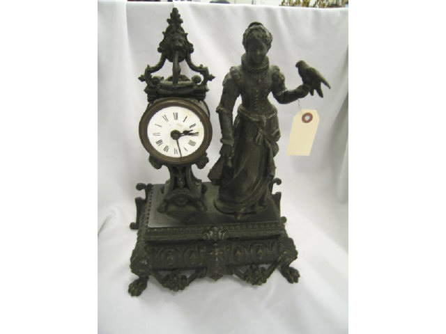 Appraisal: Victorian Bronzed Figural French Clock maiden bird decor