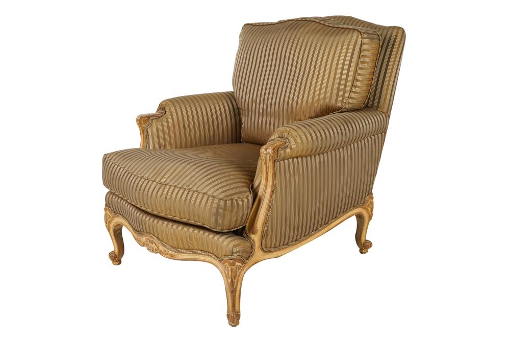 Appraisal: LOUIS XV STYLE PAINTED BERGEREwith striped upholstery and removable cushions