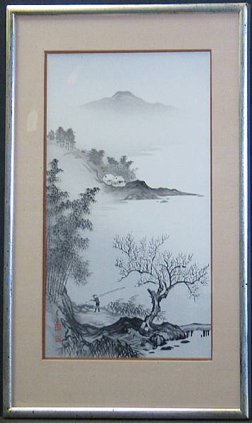 Appraisal: Attributed to Kawai Gyokudo - Landscape with Rice Fields Shikishi