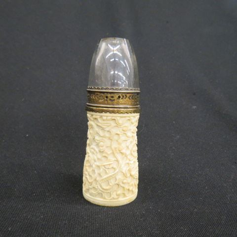 Appraisal: Carved Ivory Perfume Burner Lamp elaborate dragon foliage design brass