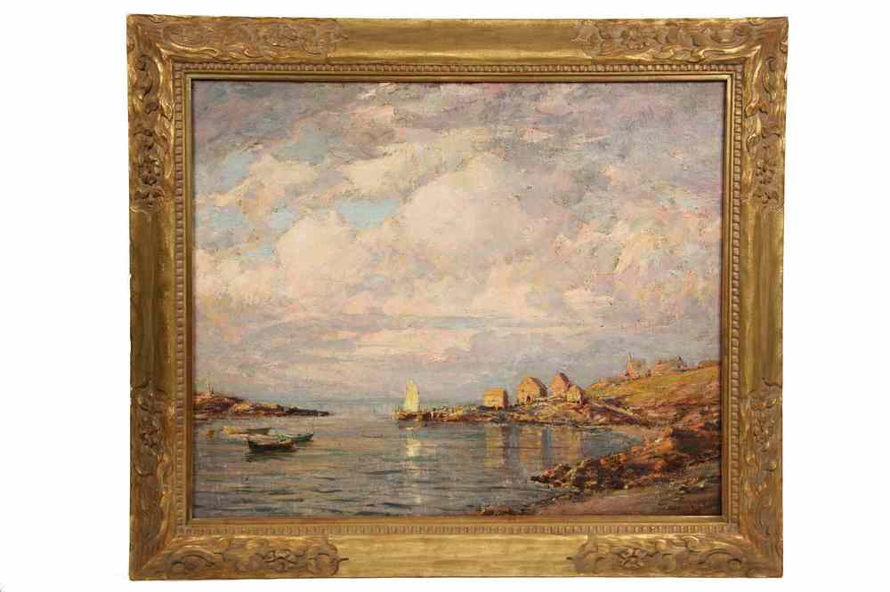 Appraisal: OOC - 'Sailboats and Houses on the Shore Monhegan' by