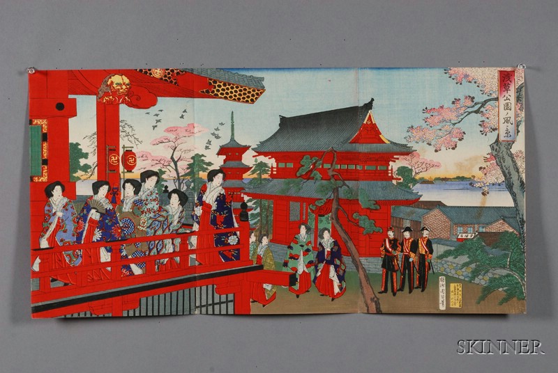 Appraisal: Two Meiji Triptychs including a battle scene of the Sino-Japanese