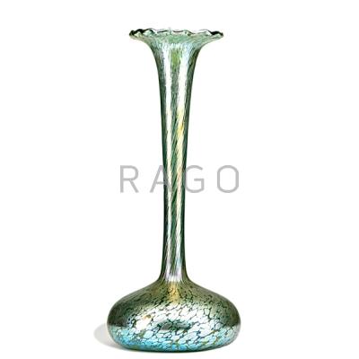 Appraisal: LOETZ TALL GLASS VASE Attr Oil spot decoration ca x