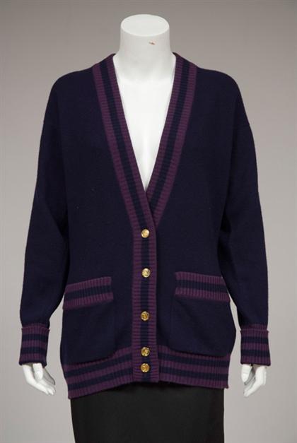 Appraisal: Navy and purple Chanel cashmere twinset s Consisting of an