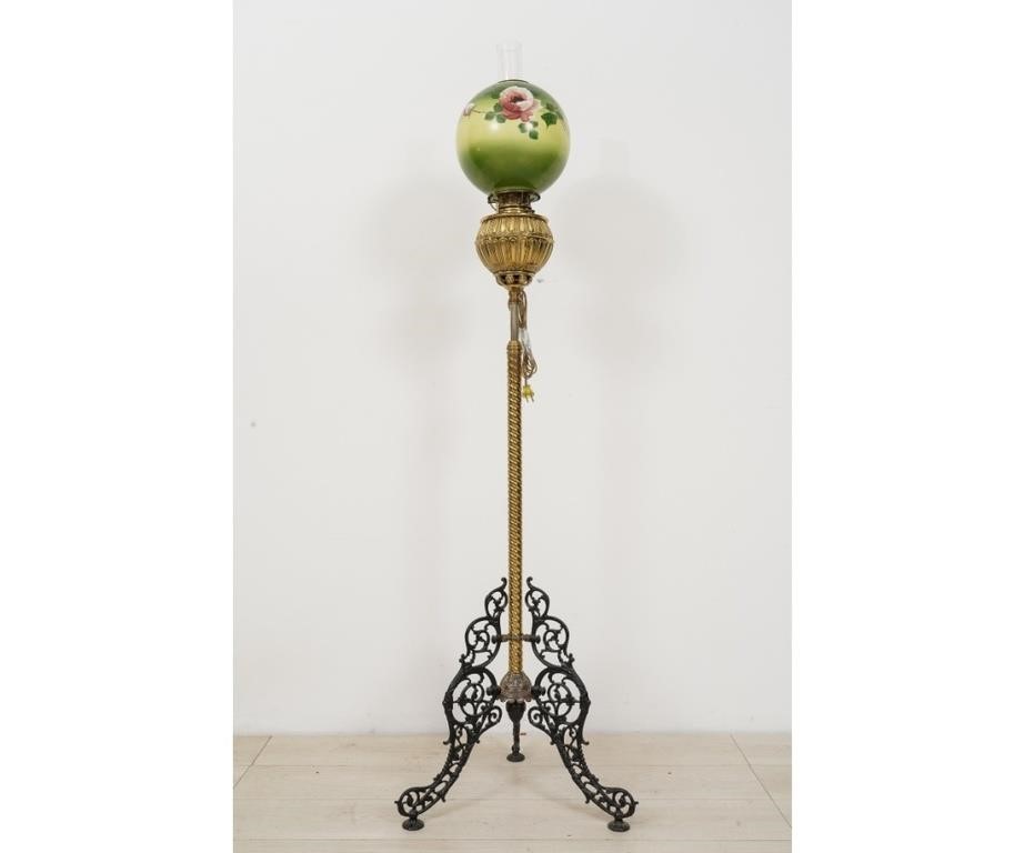 Appraisal: Victorian brass and iron piano parlor lamp converted to electric