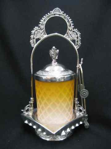 Appraisal: Victorian Pickle Castor diamond quilted mother-of-pearl satin glass insert apricot