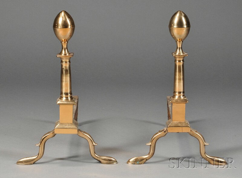 Appraisal: Pair of Federal Bell Metal Lemon-top Andirons America early th