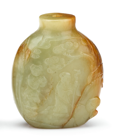 Appraisal: Chinese celadon and pebble skin jade snuff bottle Qing dynasty