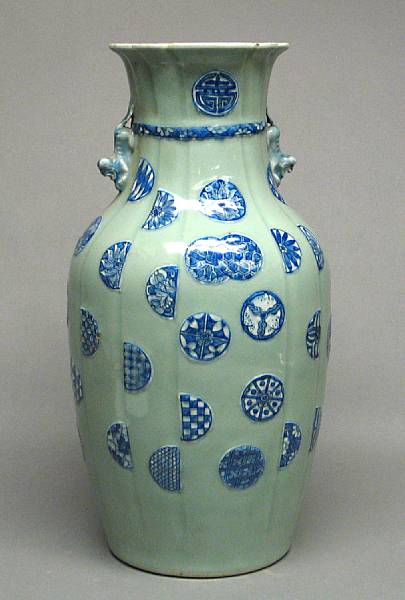 Appraisal: A celadon glazed porcelain vase with blue and white decoration