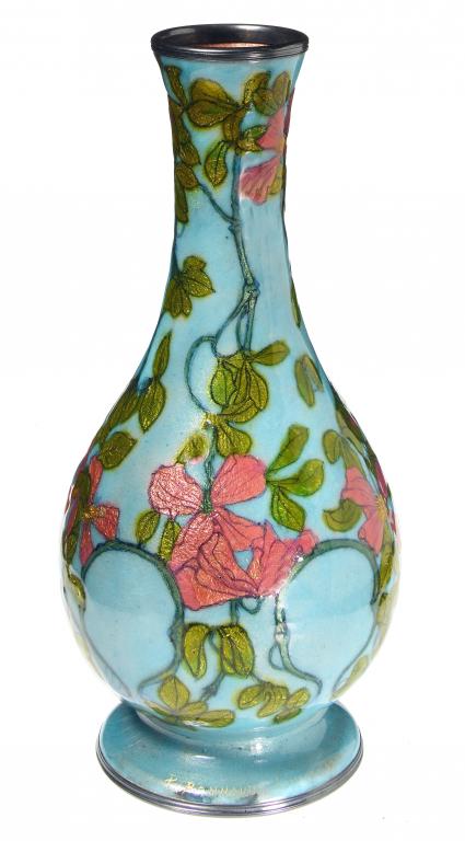 Appraisal: A FRENCH SILVER AND LIMOGES ENAMEL VASE BY PAUL BONNAUD