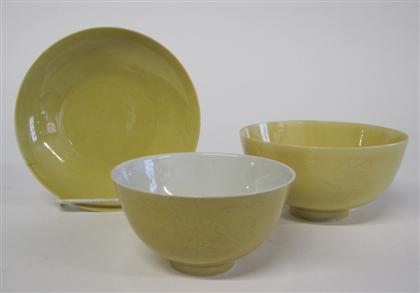 Appraisal: Three Chinese procelain yellow monochrome vesselsmodern