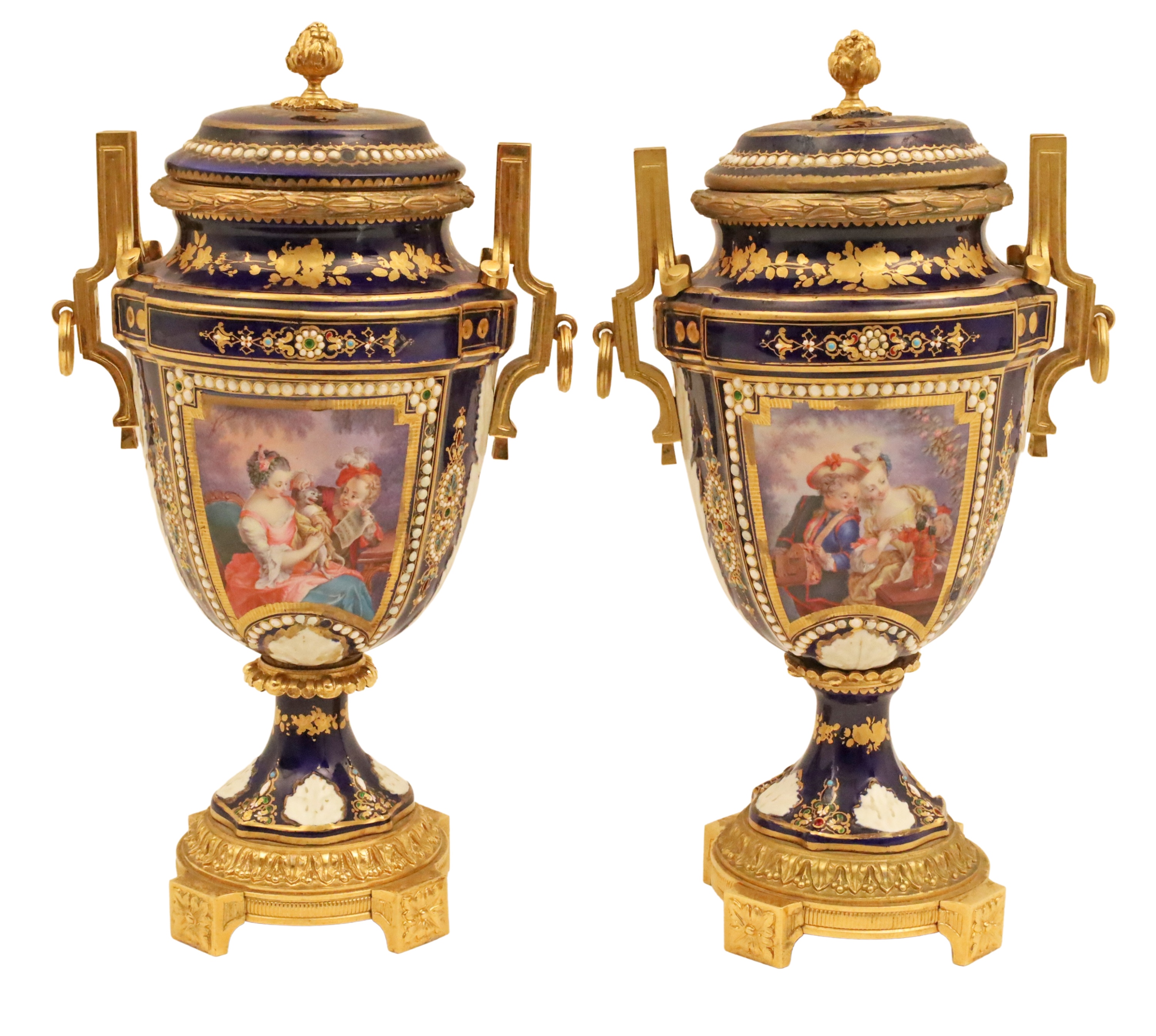 Appraisal: FINE PR OF FRENCH SEVRES CAPPED URNS Fine pair of