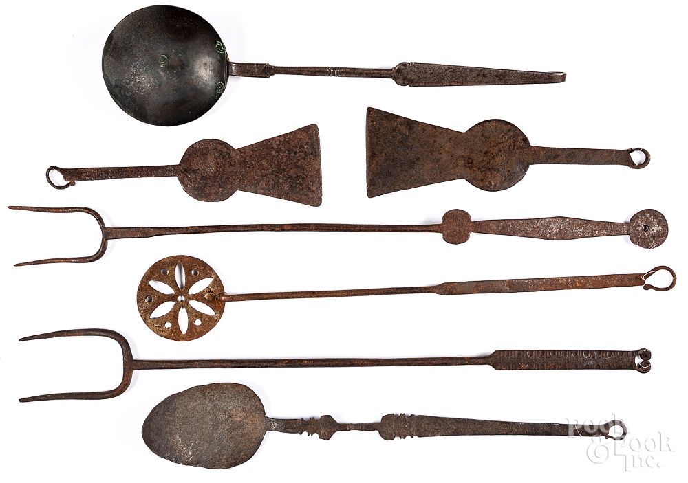 Appraisal: Group of wrought iron utensils th c Group of wrought