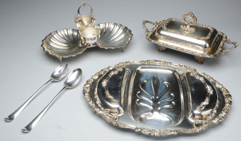 Appraisal: Large Lot of Silver Plated Serving Pieces Includes one shell