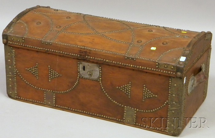 Appraisal: Brass-bound and Tack-embellished Pine Dome-top Trunk lg in