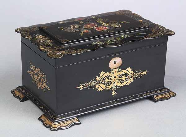 Appraisal: An English Gilt and Mother-of-Pearl Inlaid Papier-Mache Tea Caddy c