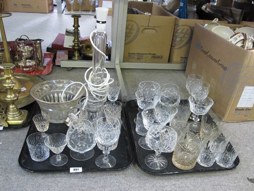 Appraisal: Two trays of glassware - table lamp tumblers wine glasses