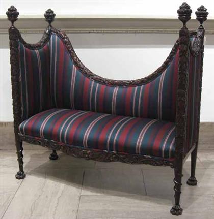 Appraisal: Classical style carved mahogany upholstered settle H in W in