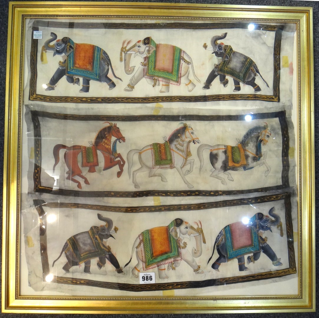 Appraisal: Indian School late th th opaque pigment on silk three