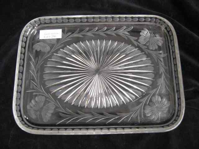 Appraisal: Cut Glass Dresser Tray butterfly floral attributed to Pairpoint ''