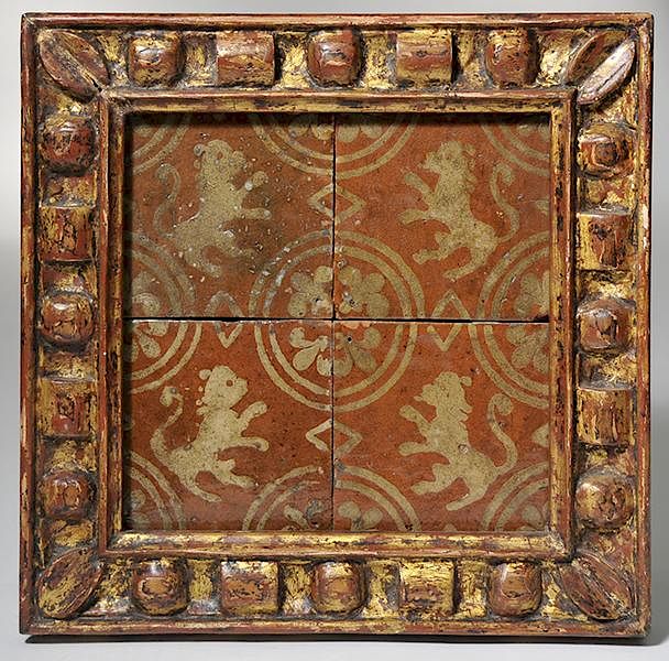 Appraisal: Four Redware th C Tiles Four redware th C terracotta