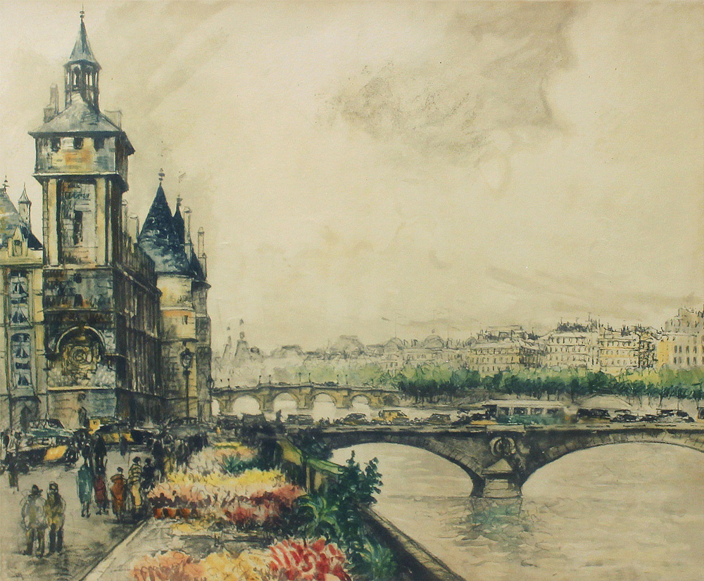 Appraisal: FRANK-WILL France - View of the Seine Hand Colored print