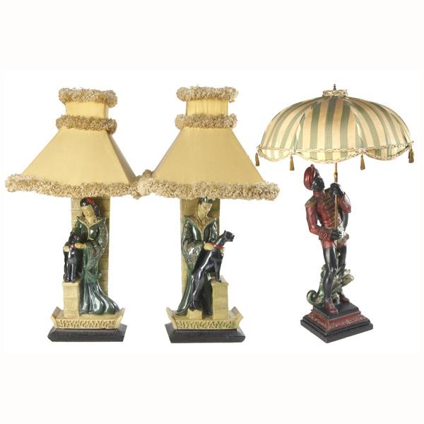 Appraisal: EXOTIC FIGURAL LAMPS th C Pair of Continental Art Co