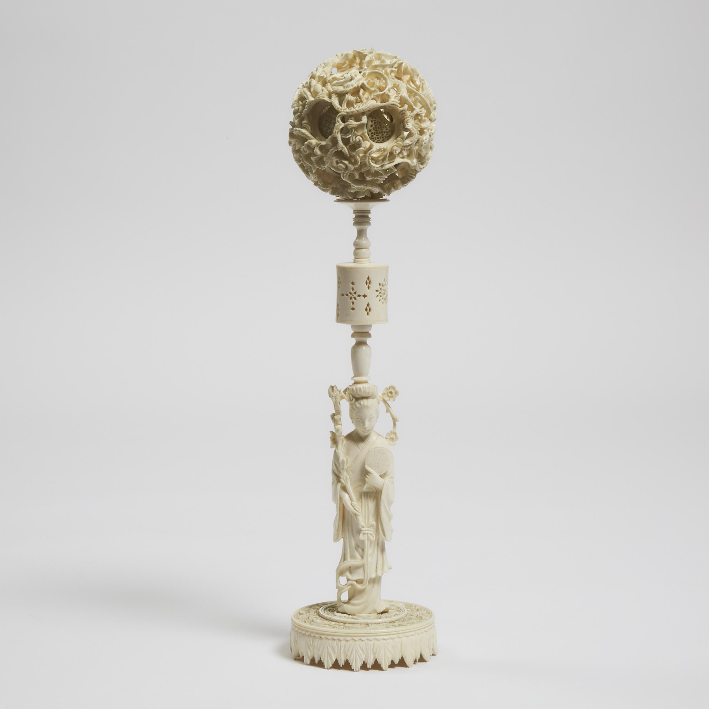 Appraisal: A Large Ivory Puzzle Ball and Stand Circa The puzzle