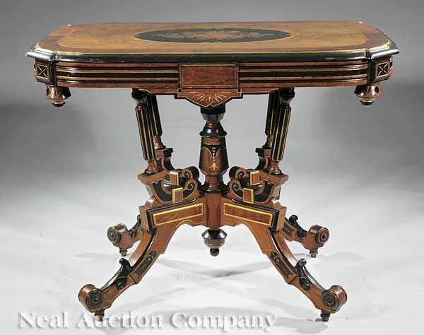 Appraisal: A Very Fine American Renaissance Inlaid Center Table mid- th