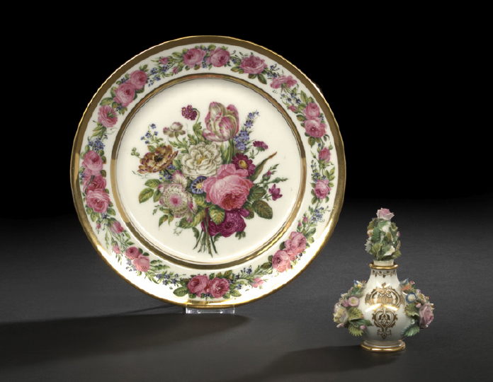 Appraisal: Fine Paris Porcelain Gilt-Banded and Floral-Painted Dessert Plate first quarter