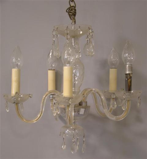 Appraisal: FIVE LIGHT GLASS CHANDELIER HUNG WITH PRISMS