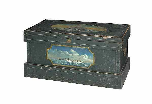 Appraisal: New England painted pine sea chest th c with painted