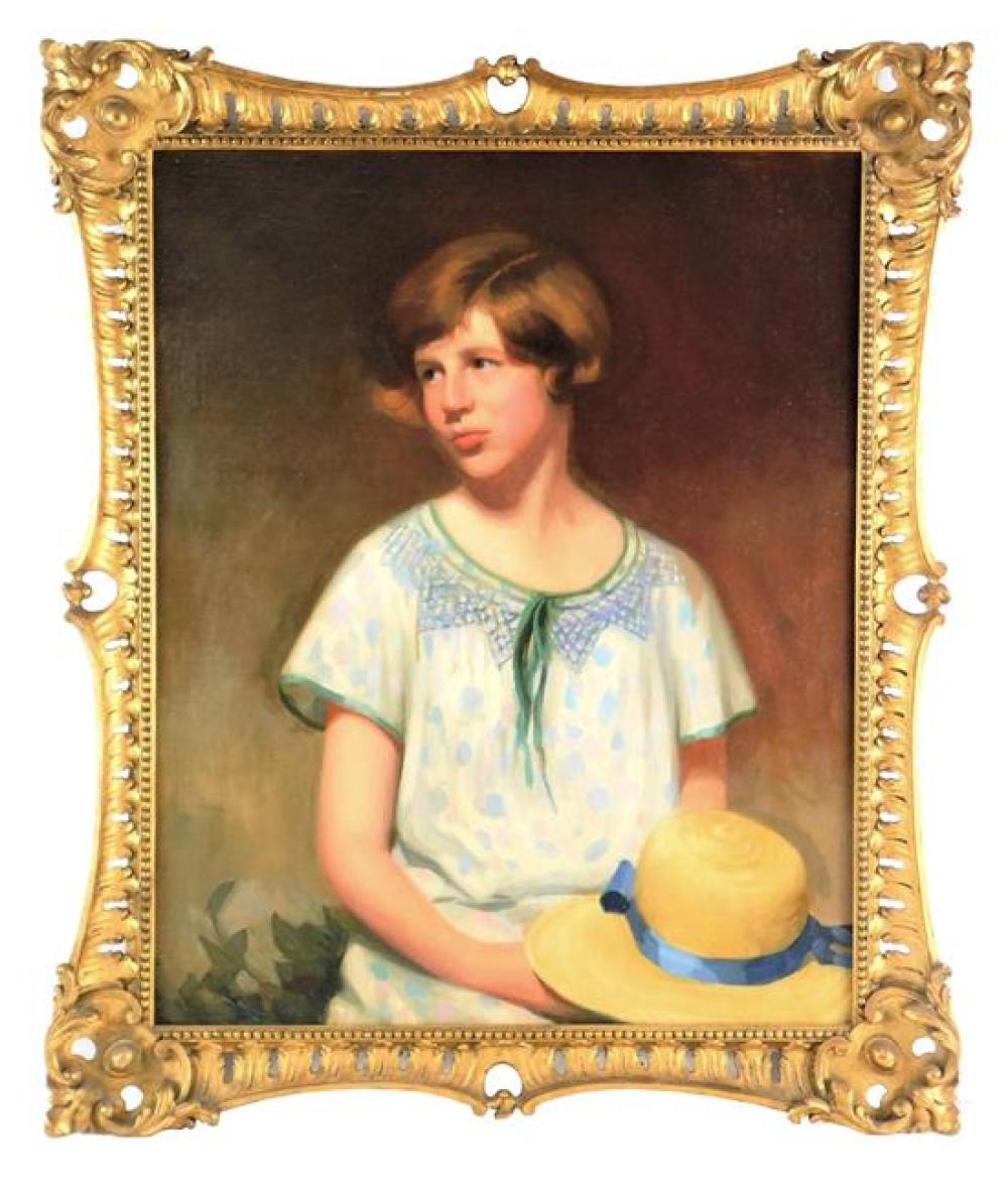 Appraisal: Oil on canvas th C depicts portrait of young girl