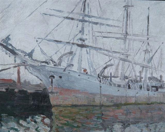 Appraisal: WALTER ELMER SCHOFIELD - - Tall ship docked in harbour