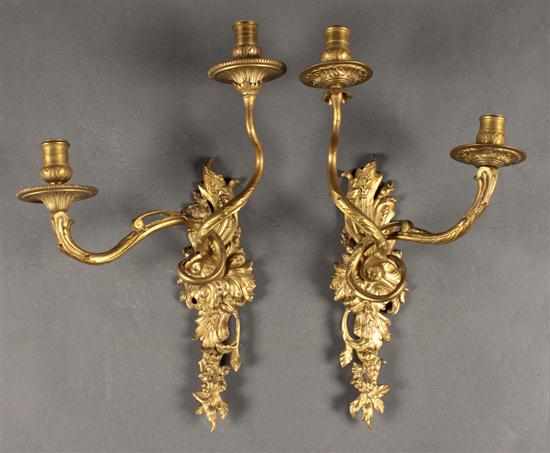 Appraisal: Pair of Louis XVI style cast brass two-light bras de