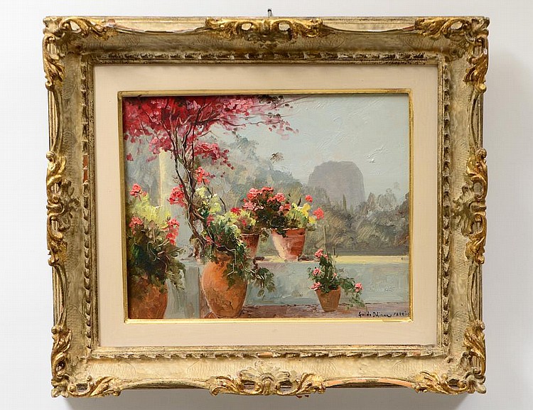 Appraisal: GUIDO ODIERNA ITALIAN - Balcony with Flower Pots Signed and