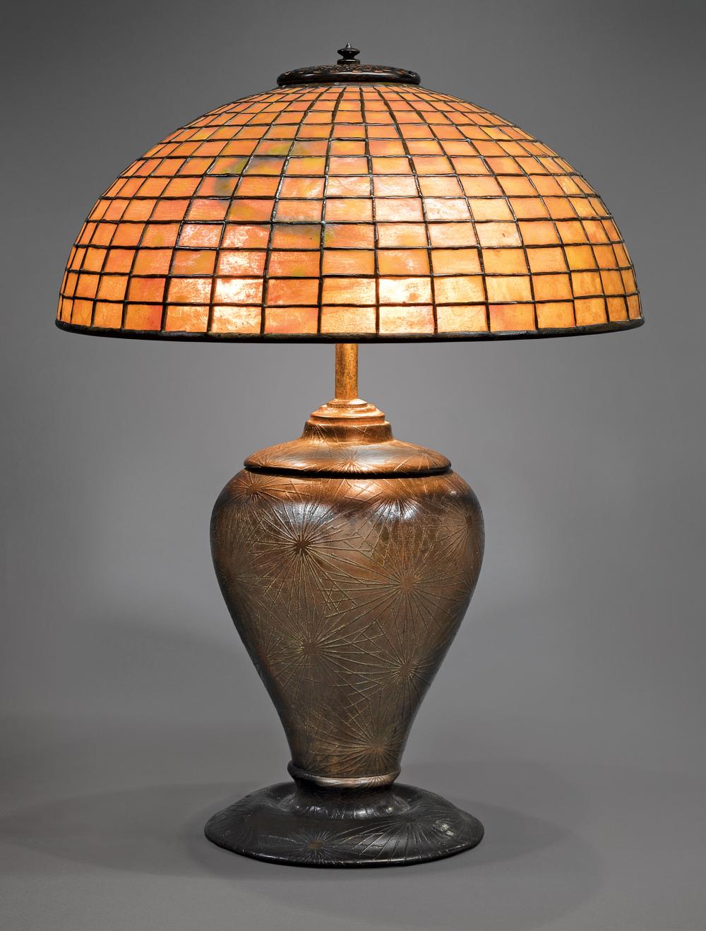 Appraisal: Tiffany Studios Table Lamp c geometric domed shade in butterscotch