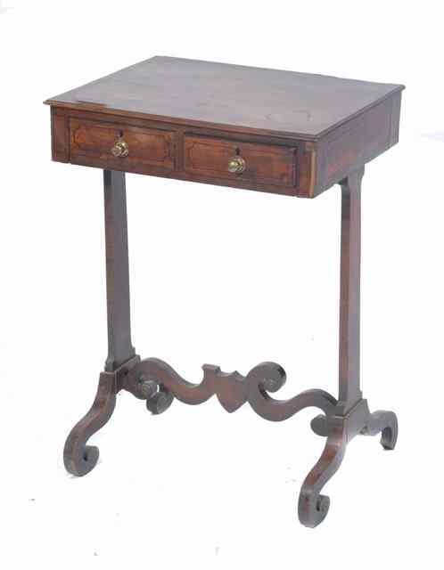 Appraisal: A REGENCY MAHOGANY WORK TABLE with boxwood strung decoration and