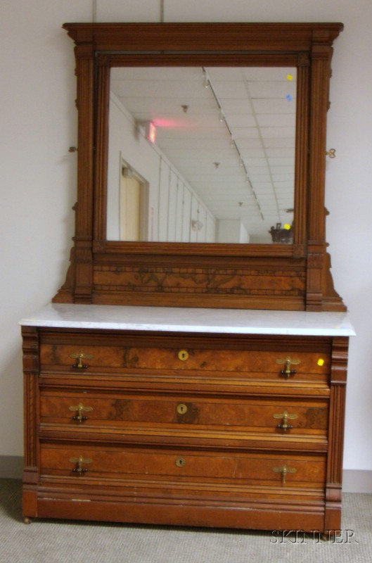 Appraisal: Victorian Renaissance Revival Marble-top Carved Walnut and Burl Veneer Mirrored