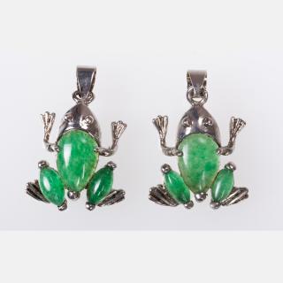 Appraisal: A Pair of Silver Plated and Jade Frog Form Pendants